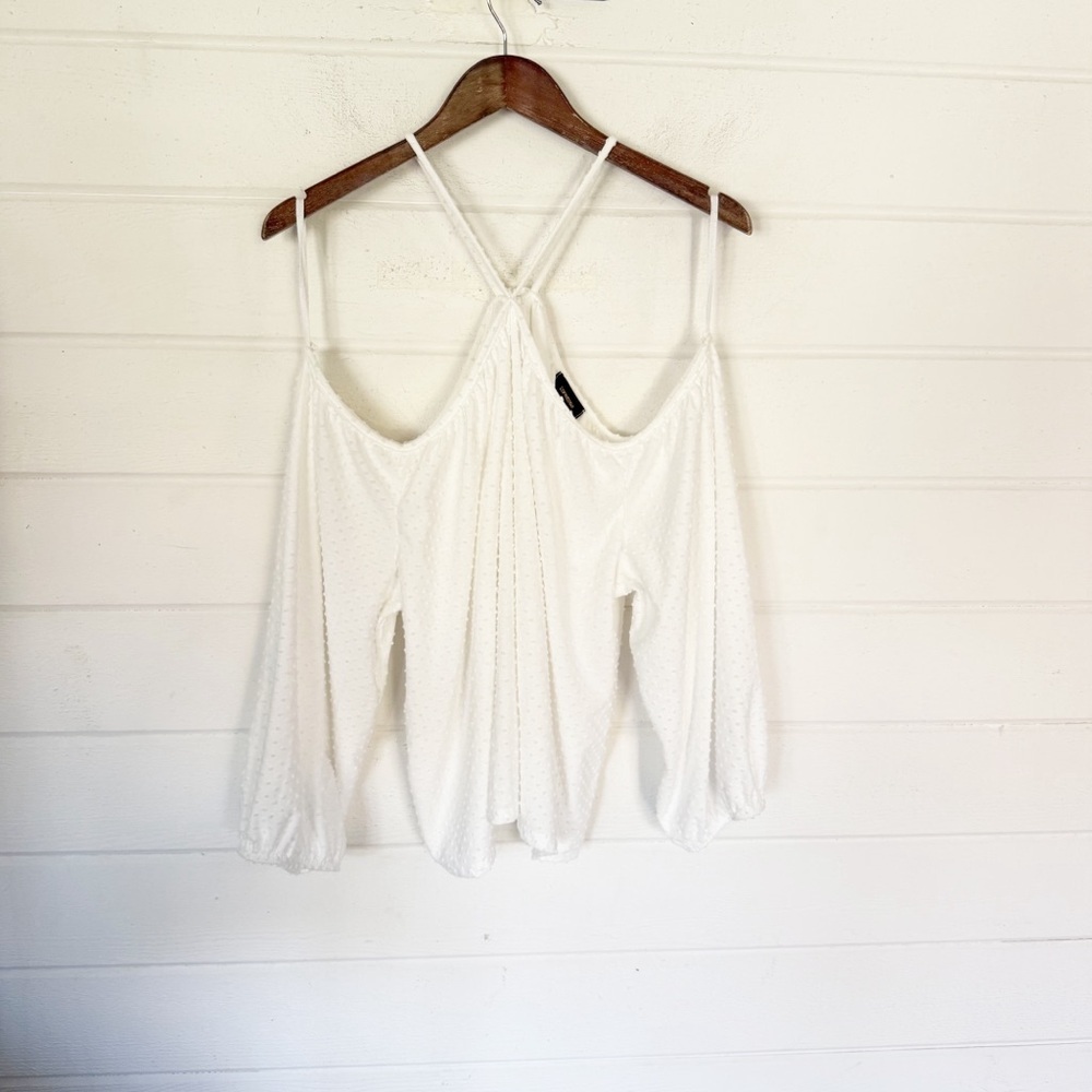 Espresso White Cold Shoulder Textured Blouse Size Large